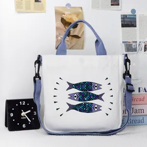 Sac Cabas en Toile Imprimé Sardines Vintage Grande Capacité Sac Bandoulière Étudiant Sac à Main Imprimé Animal Mignon pour École Quotidien