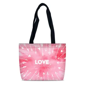 Borsa Tote in Tela con Stampa a Cuore per San Valentino Borsa a Tracolla Riutilizzabile di Grande Capacità per Donna Borsa con Stampa Floreale Amore Romantico