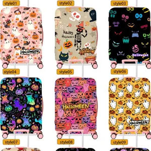 Halloween luggage covers set featuring pumpkin ghost and cat prints for suitcases