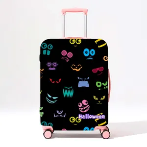 Detail view of colorful monster graffiti print on Halloween luggage cover protector