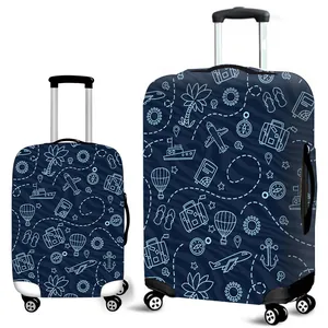 Coperture elastiche per valigie con stampa aereo e tema nautico in blu navy profondo