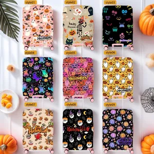 Halloween Luggage Cover Elastic Polyester Suitcase Protector Dustproof Anti-Scratch Travel Accessory For Suitcase Happy Halloween Print