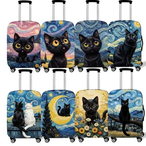 Elastic suitcase covers with colorful oil painting black cat designs in eight styles