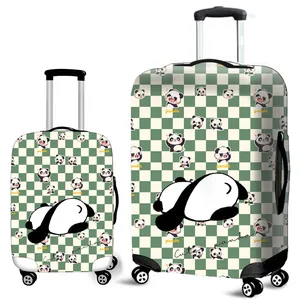 Elastische Kofferhülle mit Pandamuster und grünem Karomuster für Reisekoffer