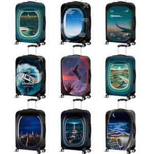Elastic Luggage Protector Suitcase Cover Thick Dust Proof Washable Luggage Shield With Airplane Window Eiffel Tower Print For Travel