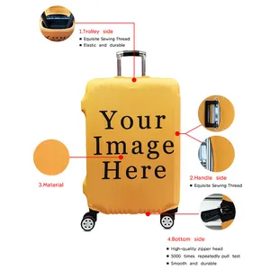 Elastic yellow luggage cover with custom image print and side handle openings