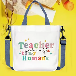 Women Large Capacity Canvas Tote Bag Teacher Gifts Printed Shoulder Crossbody Bag With Adjustable Strap School Office Bag