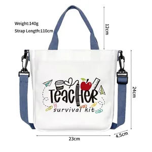 Teacher survival kit canvas tote bag with 110cm blue shoulder strap and large capacity