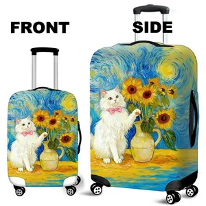 Elastic Luggage Cover Protector Artistic Van Gogh Style Oil Painting Cat Sunflower Pattern Dustproof Travel Suitcase Sleeve