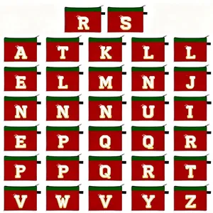 Trousse de maquillage de Noël en toile avec lettres rouges et vertes et poignée zippée