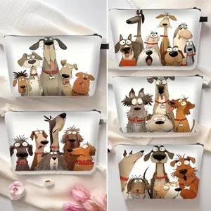Women Cute Cartoon Dog Print Makeup Bag Polyester Portable Travel Toiletry Organizer Zipper Cosmetic Storage Pouch