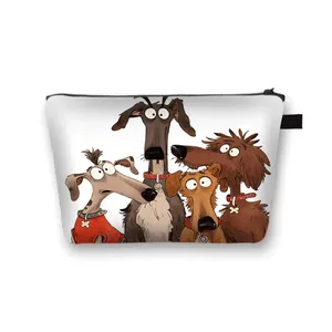 Cute dog print polyester cosmetic bag with zipper and portable strap for travel