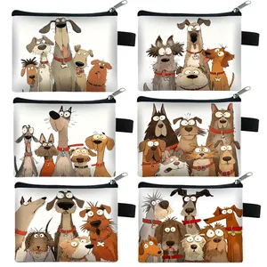 Detailed set of six cute cartoon dog coin purses with durable zippers and handles