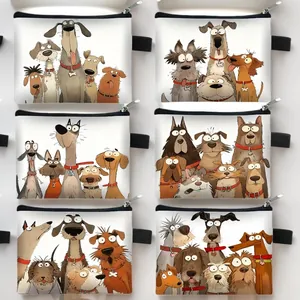 Cute Cartoon Dog Print Coin Purse Polyester Zipper Mini Storage Bag For Kids Students Small Wallet Key Card Holder Everyday Pouch