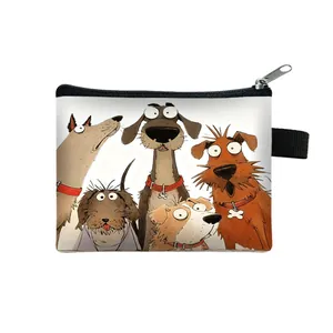 Compact canvas coin purse featuring cute cartoon dog illustrations and a secure zipper