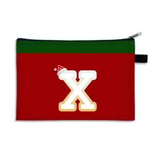 Trousse à maquillage de Noël rouge et verte avec lettre X festive et bonnet de Père Noël