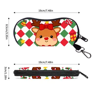 Portable Christmas cartoon reindeer glasses case with metal hook and zip closure