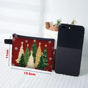 Mini portamonete natalizio con motivo albero e cerniera, dimensioni compatte di 13,5x11cm