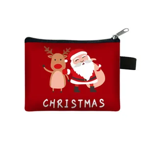 Portamonete rosso di Natale con renna e Babbo Natale e chiusura a zip