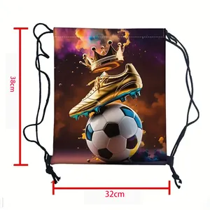 Drawstring sports backpack with football crown print measuring 38cm by 32cm size details