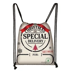 Christmas special delivery polyester drawstring bag with vintage North Pole postal design