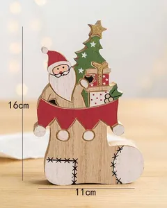 Creative wooden Christmas tree ornament with Santa and gifts detail measuring 16x11cm