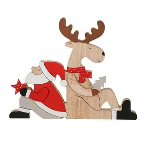 Creative wooden Christmas tree decor set with Santa and reindeer wooden ornaments
