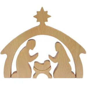 Belén de madera creativo DIY adorno de mesa para árbol de Navidad y hogar