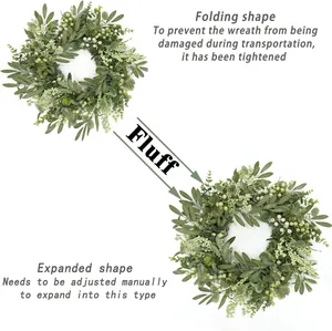 Couronne d'eucalyptus réglable avec baies, montrée en formes pliée et épanouie