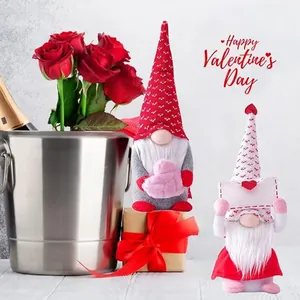 Romantic Valentine's Day gnomes set with love letter and heart in festive decor