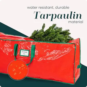 Large Capacity Christmas Tree Storage Bag Waterproof Polyethylene Dustproof Red Green Storage Bag With Handles Label Slot