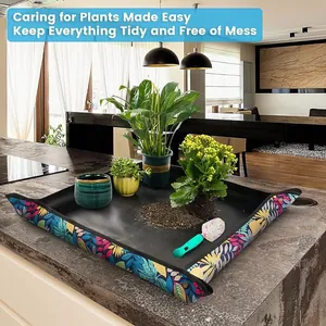 Tapete de jardinería impermeable con borde floral en encimera de cocina