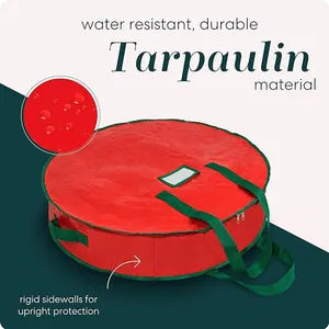 Waterdichte kerstkrans opbergtas met stevige zijwanden en transparant labelvakje
