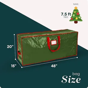Detailed view of the green waterproof Christmas tree storage bag with size dimensions