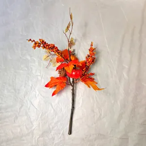 Artificial autumn maple leaf branch with pumpkin berries and pinecone for home decor