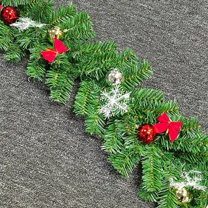 5m lush Christmas garland with red bows, gold baubles and white snowflakes for home decor