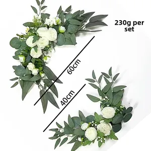 Detail view of 60cm and 40cm artificial white rose arch floral set for wedding decor