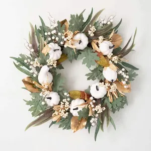 Ghirlanda Artificiale con Zucca Bianca e Foglie di Acero per Ringraziamento Halloween Decorazione da Appendere alla Porta