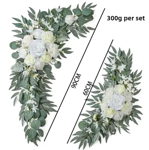 Detail of white rose artificial flower swag set for wedding arch, 90cm and 60cm length