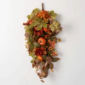 Autumn Thanksgiving Artificial Flower Swag Decor Pumpkin Maple Leaf Berries For Wall Front Door Hanging Home Ornament
