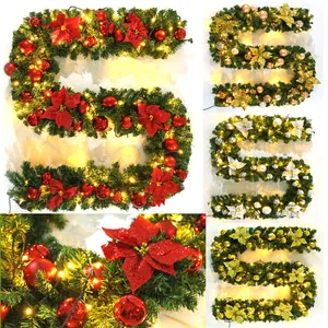 2.7m lighted Christmas garland with S-shape design and festive flowers for home decor