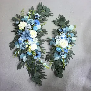 Artificial blue rose arch floral set with eucalyptus leaves for wedding reception decor