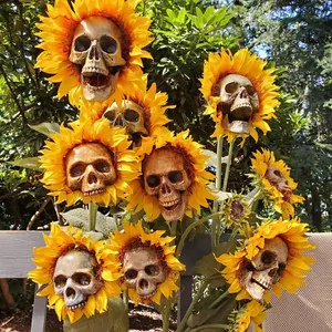 Realistic sunflower skull garden stakes for Halloween outdoor decoration and lawn ornament
