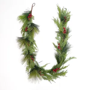 Christmas Simulation Berry Garland Mixed PE Pine Needles Cedar Leaf Rattan For Door Window Christmas Tree Hanging Decoration