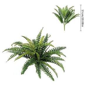 Lifelike 51cm artificial Boston fern plant with 28 dense green fronds for home decoration