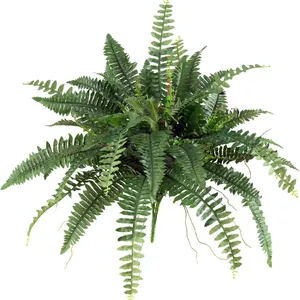 Lush 28-head artificial Boston fern plant with realistic green fronds and natural texture