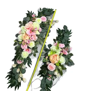 Artificial floral swag set with pink roses and eucalyptus for wedding arch decor