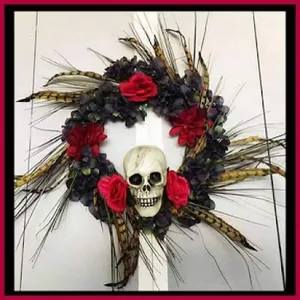 Halloween Kranz Gothik Kunststoff Totenkopf Geist Rose Künstliche Blumen Türbehang Deko Für Party Zuhause Wand Ornament 40cm