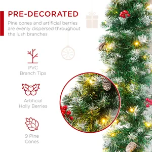 2,7m Kerst ceder slinger met rode bessen, dennenappels en warme LED verlichting