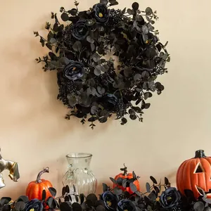 Halloween Decoration Wreath Artificial Skull Spider Pumpkin Ghost Festival Gothic Horror Scene Layout Door Hanging Wreath